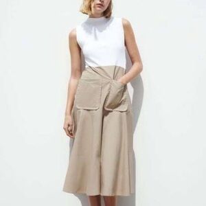 Zara white and tan summer midi dress